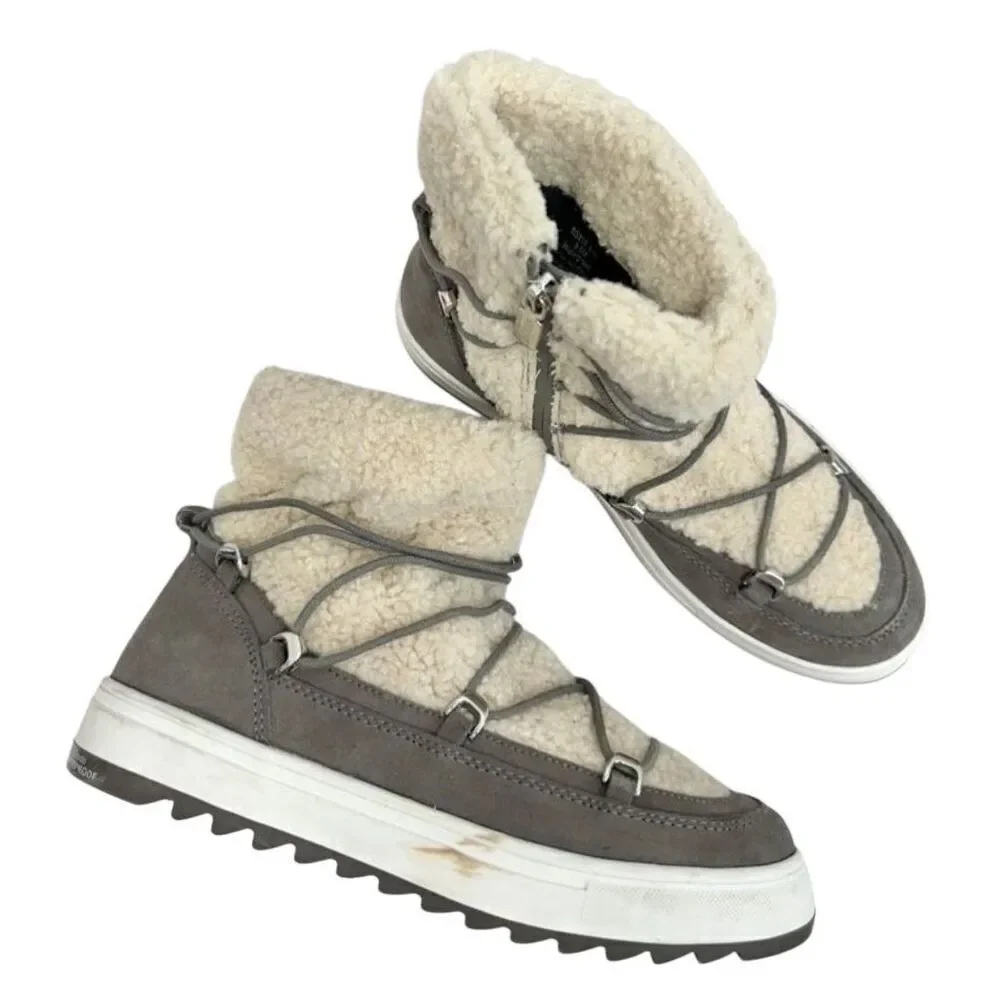 Blondo Boots Size 9.5 Waterproof‎ Gray Cream Suede Shearling Upper Lace Up